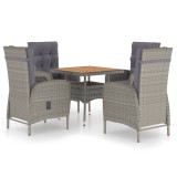 Set mobilier gradina, 5 piese, gri, poliratan, lemn acacia