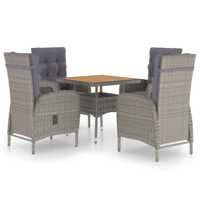 Set mobilier gradina, 5 piese, gri, poliratan, lemn acacia