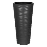 Ghiveci Conici din Plastic Antracit cu Dungi și Recipient Suplimentar, CMCLASS