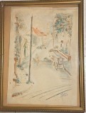 Tablou 1957, lucrare veche, Letiția Muntean (1902 - 1979), Peisaj urban, tehnică mixtă, 34x25 / 30x20, Scoala de la Baia Mare, artă rom&acirc;nească