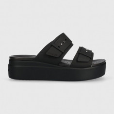 Crocs papuci Brooklyn Low Wedge Sandal femei, culoarea negru, cu platformă 208728