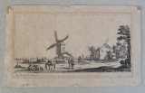 Stefano della Bella &quot;Peisaj cu moara de vant&quot; gravura 1643