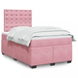 VidaXL Pat box spring cu saltea, roz, 120x200 cm, catifea 3290899