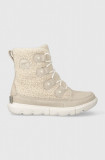 Sorel botine EXPLORER NEXT JOAN COZY femei, culoarea bej, cu toc plat, izolat, 2058881165