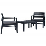 Set mobilier de grădină, 3 piese, antracit, plastic, vidaXL