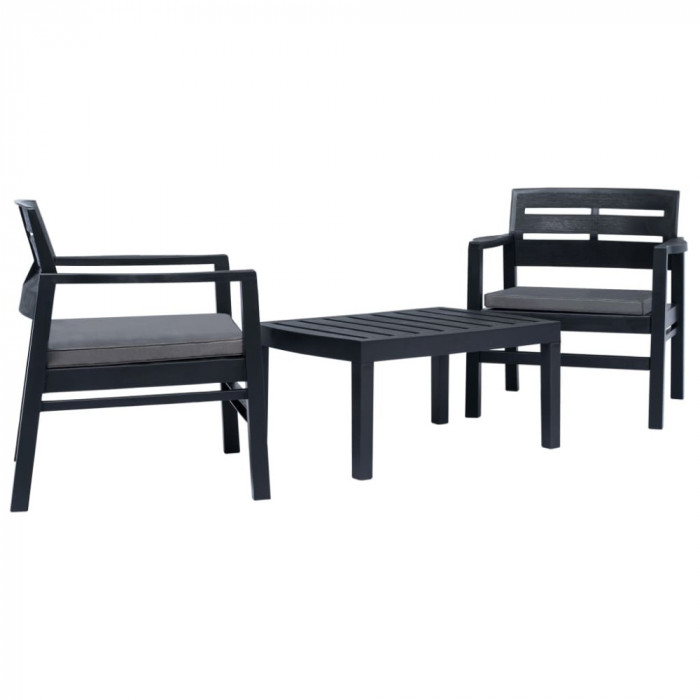 Set mobilier de grădină, 3 piese, antracit, plastic