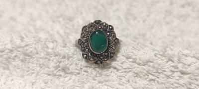 INEL argint cu JAD montura VECHE ornat SPLENDID cu marcasite EXCEPTIONAL rar foto