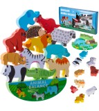 Puzzle Lemn Echilibrare Animale Safari KIK, Joc Indemanare, Copii 3+, Multicolor