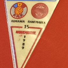 Fanion meci fotbal ROMANIA - DANEMARCA (preliminarii CM`90/15.11.1989)