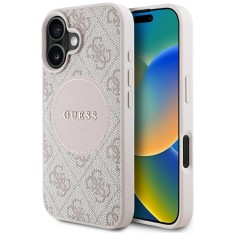Husa iPhone 16 Guess 4G Circle Classic Logo MagSafe, roz,GUHMP16SP4PGRSGP foto