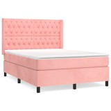 Cumpara ieftin Pat box spring cu saltea, roz, 140x200 cm, catifea