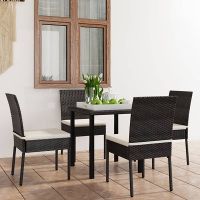 vidaXL Set de masă și scaune de exterior, 5 piese, negru, poliratan 3065694 foto