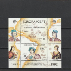 Cipru (turc) 1992-Europa CEPT,Bloc 2 valori dantelate ,MNH,Mi.10