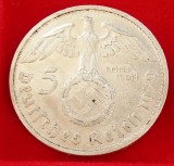 (A848) MONEDA DIN ARGINT GERMANIA - 5 MARK 1939, LIT. B (MONETARIA VIENA), VARIANTA CU SWASTIKA, Europa