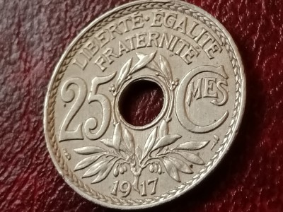 25 centimes 1917 KM#867a, Tiraj relativ mic, UNC [poze]. Discount conform descriere [10 - 20 %. Vezi descrierea.]. foto