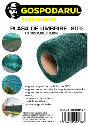 Plasa De Umbrire ,2x100 M,80g/m2,80% foto