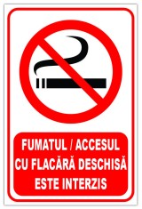 Indicator pentru fumatul si accesul cu flacara deschisa este interzis foto