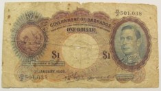 CY - Dollar dolar 1949 Barbados / portret Rege George VI (tatal viitoarei Regine Elizabeth II) / RARITATE
