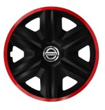 Set 4 Capace Roti pentru Nissan, model Fast Black Cu Rama Rosie, R16, NISSAN