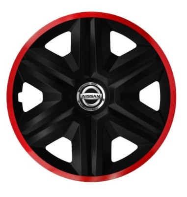 Set 4 Capace Roti pentru Nissan, model Fast Black Cu Rama Rosie, R16, NISSAN foto