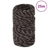 VidaXL Fr&acirc;nghie de barcă, negru, 2 mm, 25 m, polipropilenă