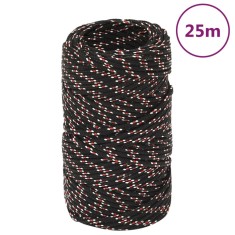 vidaXL Fr&acirc;nghie de barcă, negru, 2 mm, 25 m, polipropilenă
