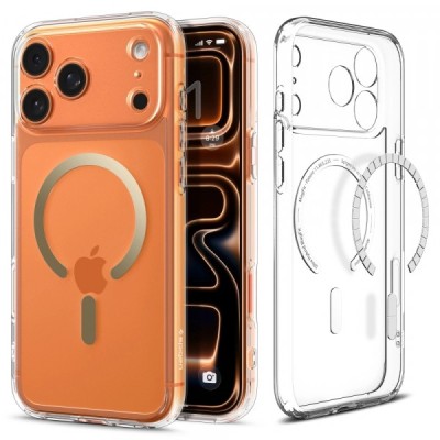 Husa MagSafe pentru Apple iPhone 17 Pro Max, Spigen, Ultra Hybrid, Aurie Transparenta foto