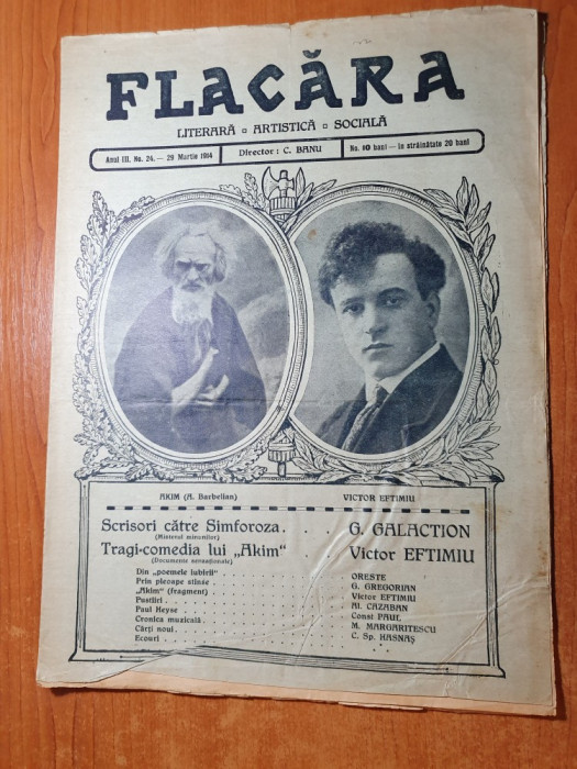 flacara 29 martie 1914-articole scrise de gala galaction si victor eftimiu