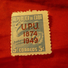 Timbru CUBA 1950 - 75 Ani UPU , val. 5C albastru