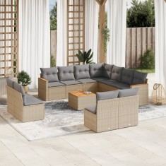 vidaXL Set canapele de grădină, 12 piese, cu perne, bej, poliratan 3226094