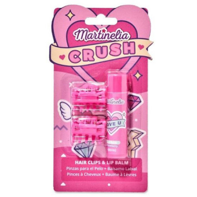 Set balsam de buze cu aroma de capsuni si 2 agrafe asortate Crush Martinelia 11101S, 4 g foto