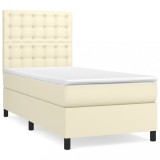 Cumpara ieftin Pat box spring cu saltea, crem, 90x200 cm, piele ecologica