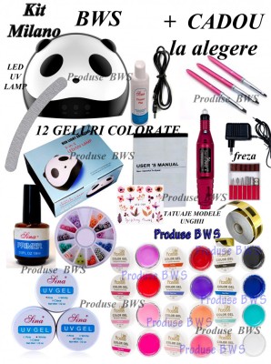 15 GELURI-Kit MILANO unghii false- LAMPA+FREZA,COLORATE-set manichiura foto