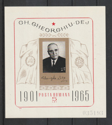 Romania 1966 - #623 Gheorghe Gheorghiu-Dej 1 An de la Moarte 1v S/S MNH foto