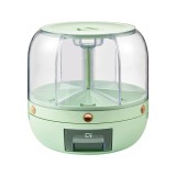 Dozator de cereale flippy, rotativ 360, 6 compartimente, capacitate 6 l, rezistent la umezeala, inchidere etansa, verde deschis