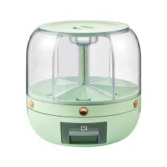 Dozator de cereale flippy, rotativ 360, 6 compartimente, capacitate 6 l, rezistent la umezeala, inchidere etansa, verde deschis