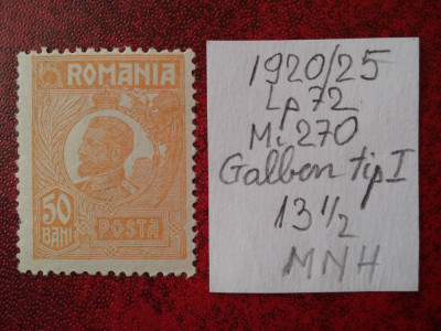 1920- Romania- Ferd. b. mic Mi270-galb.tip I-MNH foto