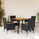 Set mobilier gradina perne 5 piese negru poliratan/lemn acacia GartenMobel Dekor, vidaXL