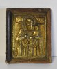 Icoana veche ortodoxa / greceasca Sfantul Stelian - ocrotitorul copiilor - alama in rama de lemn - sfarsit de secol XIX