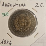 383 Argentina 2 centavos 1884, KM#33, buna
