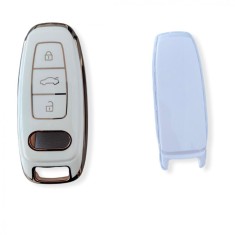 Husa Cheie Audi Q8 A8 SmartKey TPU+PC Crem Cu Contur Gold