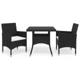 vidaXL Set mobilier de grădină, 3 piese, negru, poliratan și sticlă 3058308