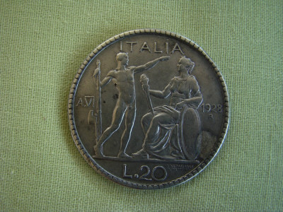 20 lire 1928 ITALIA Vittorio Emanuele - Argint foto
