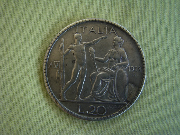 20 lire 1928 ITALIA Vittorio Emanuele - Argint