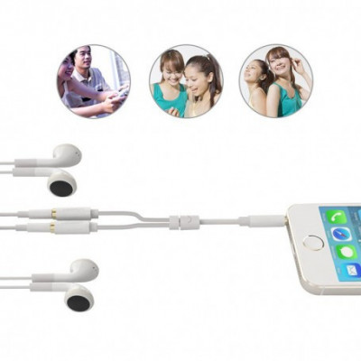 3.5mm Male to 2 x 3.5mm Female Slim Stereo Splitter-Lungime 0.25M-Culoare Alb foto