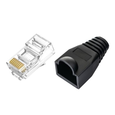 Set 100 x mufa + manson de protectie, RJ45, CAT5 CAT6, 8 pini 8P8C, negru foto