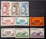 Lot 9 timbre Martinica 1947&ndash;1948 &ndash; Peisaje, clădiri și portret creol &ndash; Colonii Franceze -A85