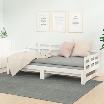 vidaXL Pat extensibil de zi, alb, 2x(80x200) cm, lemn masiv de pin foto