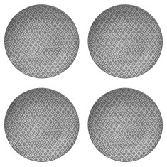 Set Farfurii 4 piese din Portelan Alb cu Model Gri, diametru 26.5 cm