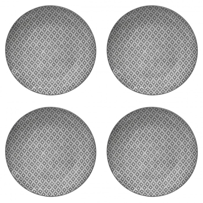Set Farfurii 4 piese din Portelan Alb cu Model Gri, diametru 26.5 cm